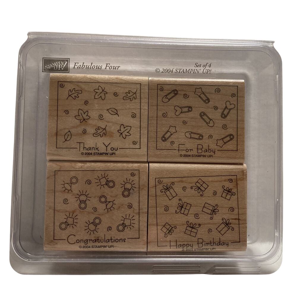 2004 Stampin’ Up Wooden Mounted Rubber Stamps for Special Occasions Set of 4 NOB